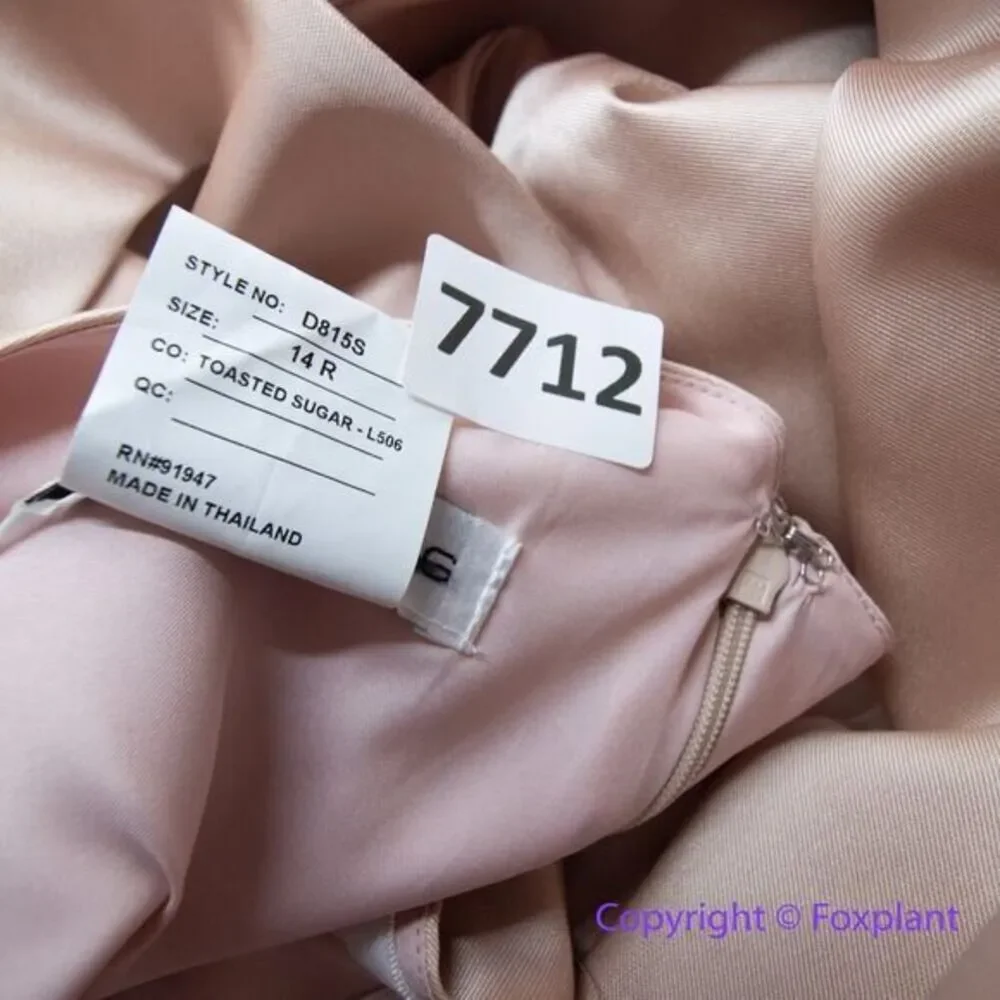 New! Alfred Sung Draped One-Shoulder Satin Maxi Dress in Toasted Sugar, size 14R - Picture 15 of 15